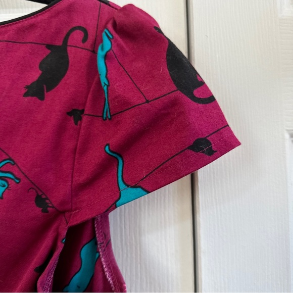 RARE Retro Vixen Voodoo Vintage dress with cats cranberry dress w/ kitties MED - Picture 3 of 5